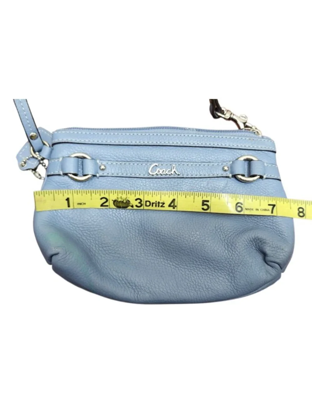 Coach Blue Leather Wristlet Small Pouch Zip Top Mini Bag Y2K Handbag Silver